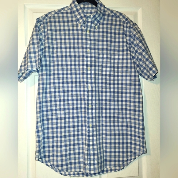 Brooks Brothers Madison Gingham Shirt Size Medium Blue White Short Sleeve - Picture 1 of 4